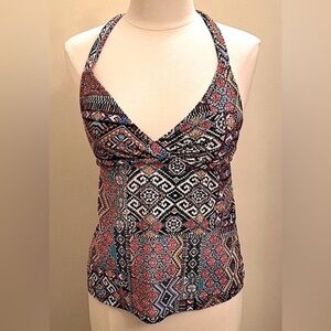 Mossimo Black Red White Aztec Print Halter Tankini Swim Top Size Medium